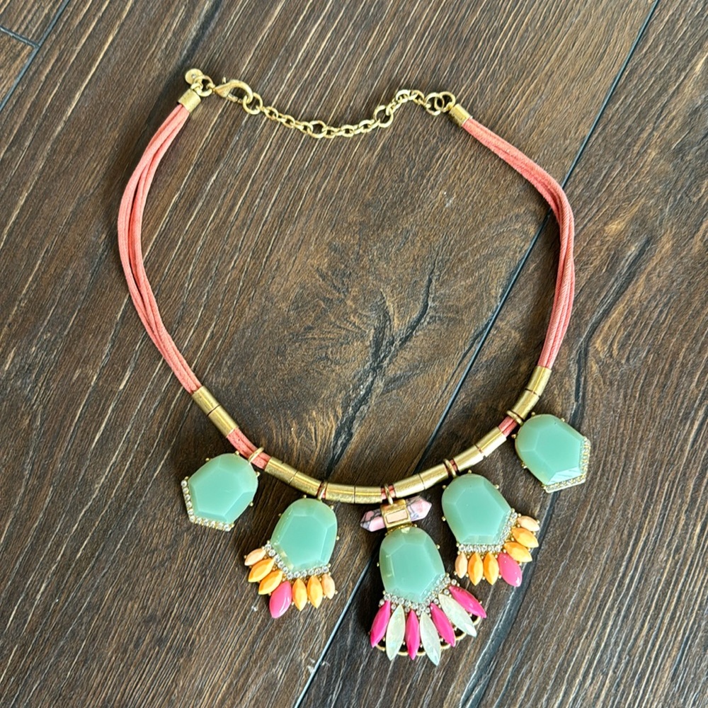 J crew chunky necklace in pink and teal